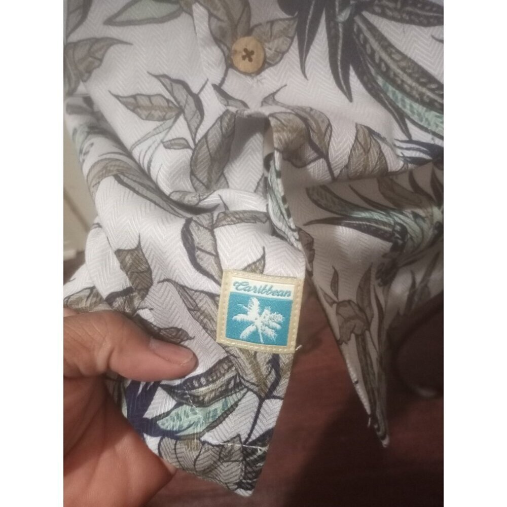 New Caribbean Roundtree & Yorke Silk Blend Gray Tropical Floral Camp Shirt XL - Picture 10 of 16